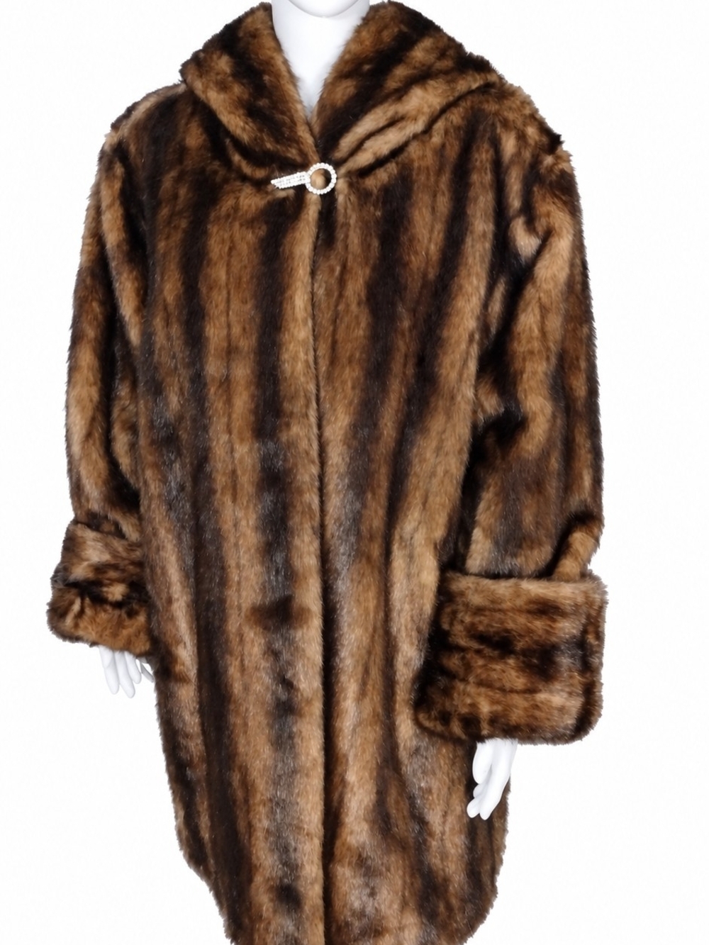 NWT Vintage Pamela McCoy Chocolate Caramel Faux Mink Hooded Coat 🔥 🔥 🔥
